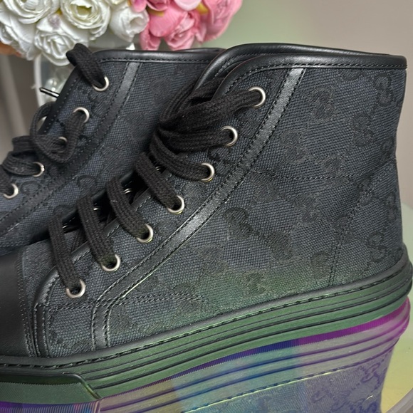 NWOT GUCCI💓 Black High-Top Sneakers 37 fits 7.5 - Picture 4 of 13